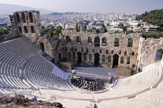 The Odeon of Herodes Atticus, located on the southwest slope of the Acropolis of Athens.