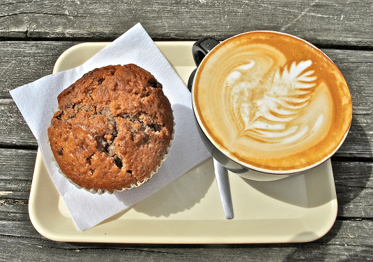 Latte and muffin at Trakteren. They also serve loose leaf teas and hand-crafted chocolates