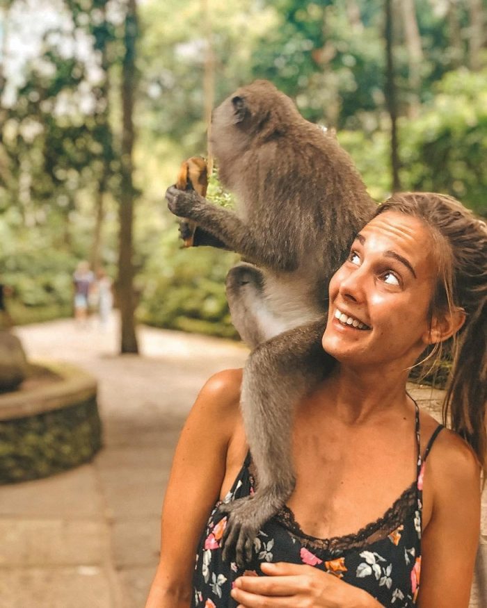 where to stay in bali - monkey on shoulder