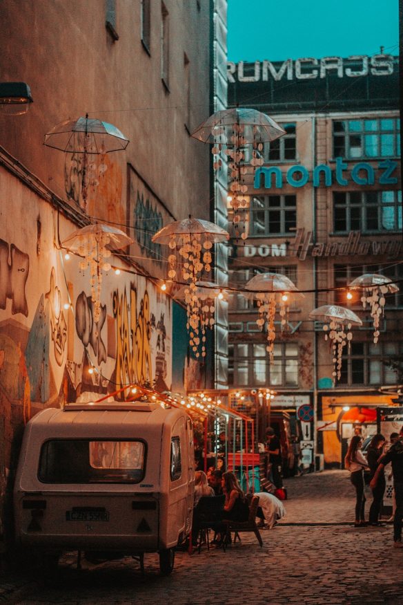 best beer in europe - a street of Poland at night