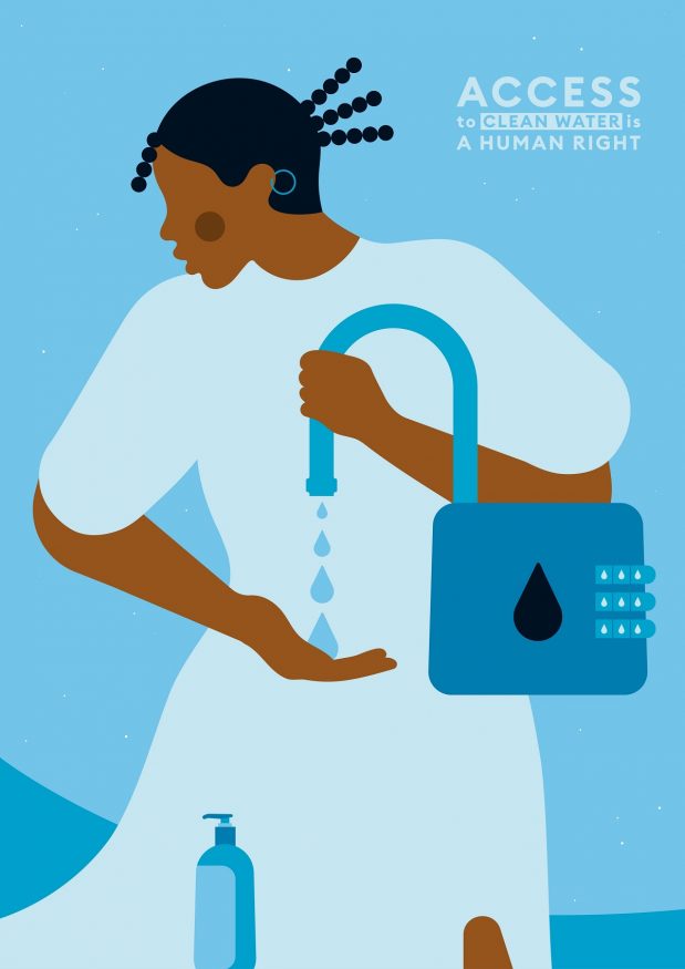 wateraid art for change entry by Cecilia Castelli - painting of a woman holding a tap getting water