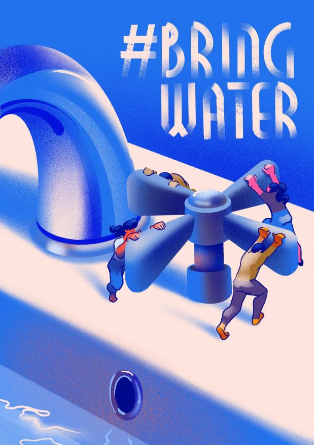 wateraid art for change entry by Irina Bogdan - painting of mini people turning a tap with #bringwater