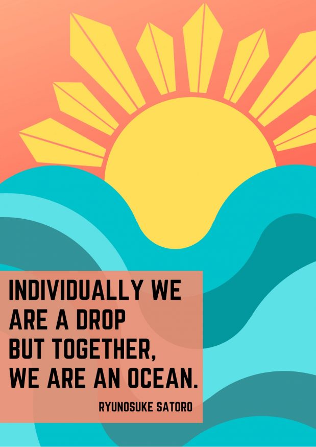 wateraid art for change entry by Katie Cegoni - painting of a sun by the sea with a saying