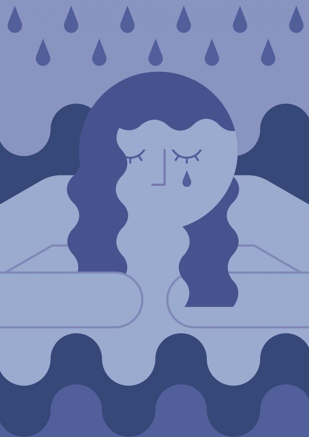 wateraid art for change entry by Léonie Macquet - painting of a blue woman crying in the rain