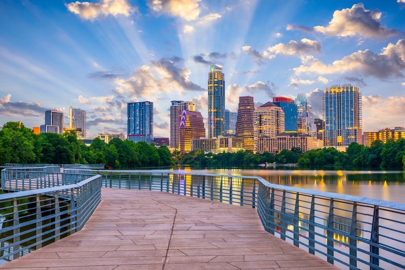 Austin Texas USA Downtown skyline over the Colorado River