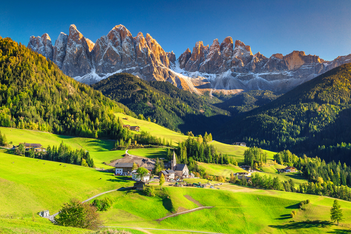 Stunning Landscape with Santa Maddalena Village Dolomites Italy Giro d'Italia