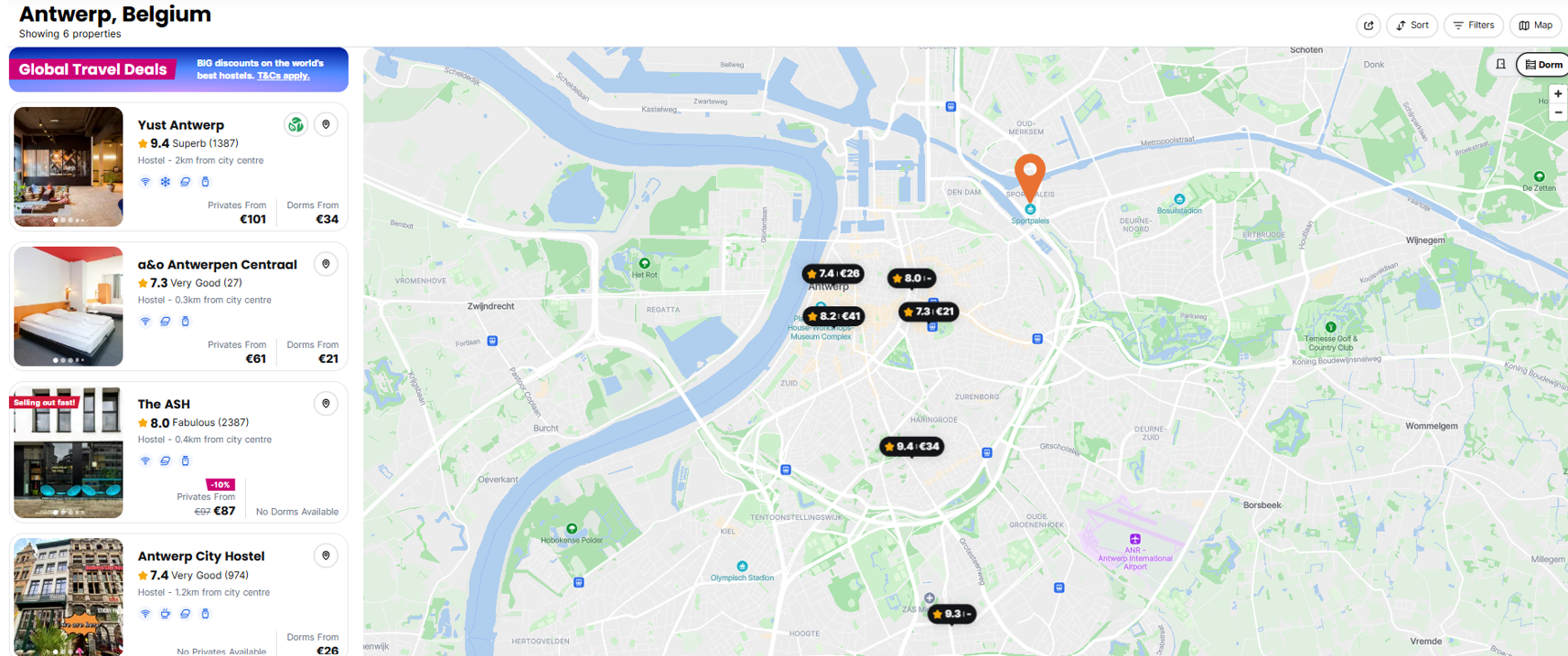 Antwerp Map with Hostels Near The OVO Hydro Hostelworld