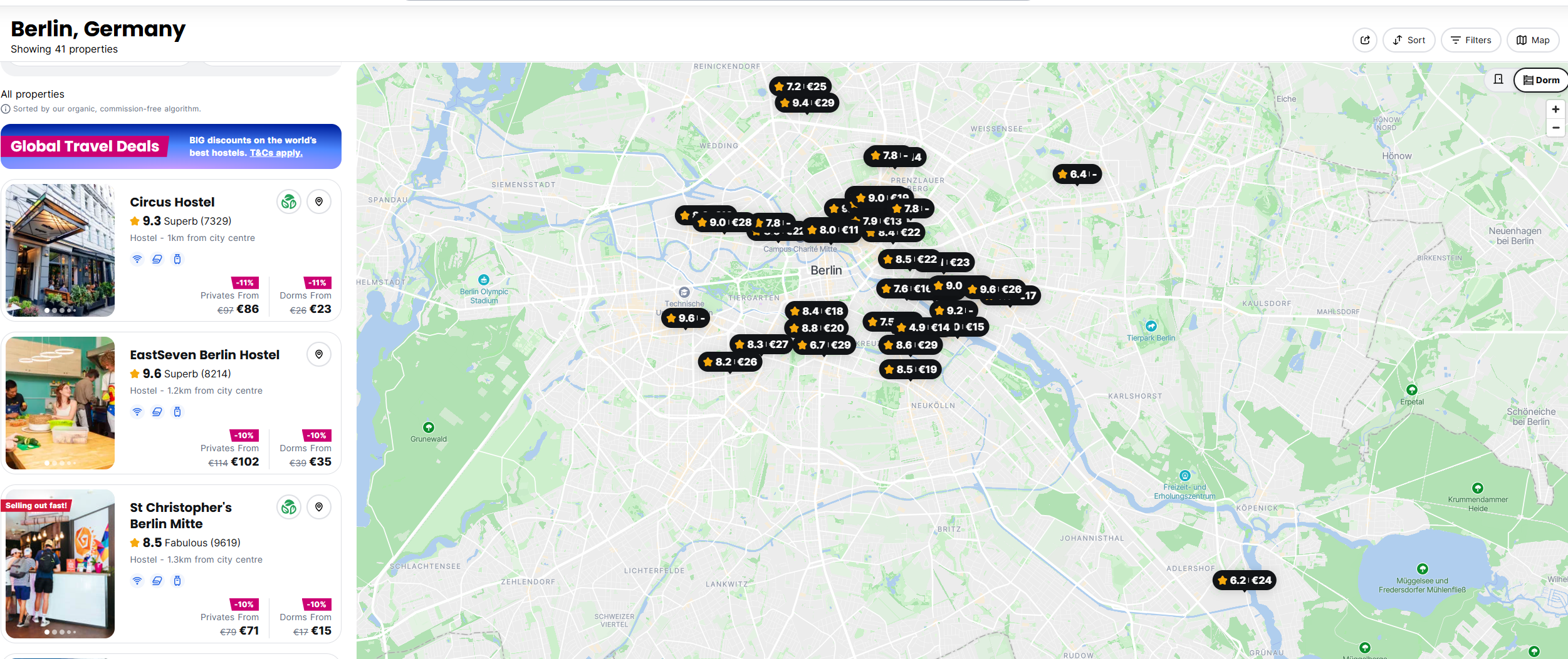 Map of Berlin Hostels Hostelworld