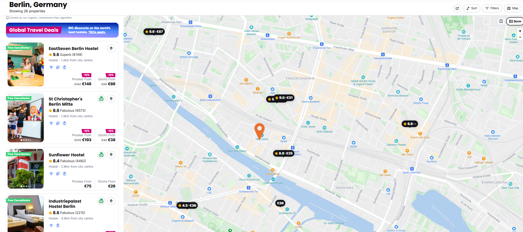 Berlin Map with Hostels Near The OVO Hydro Hostelworld