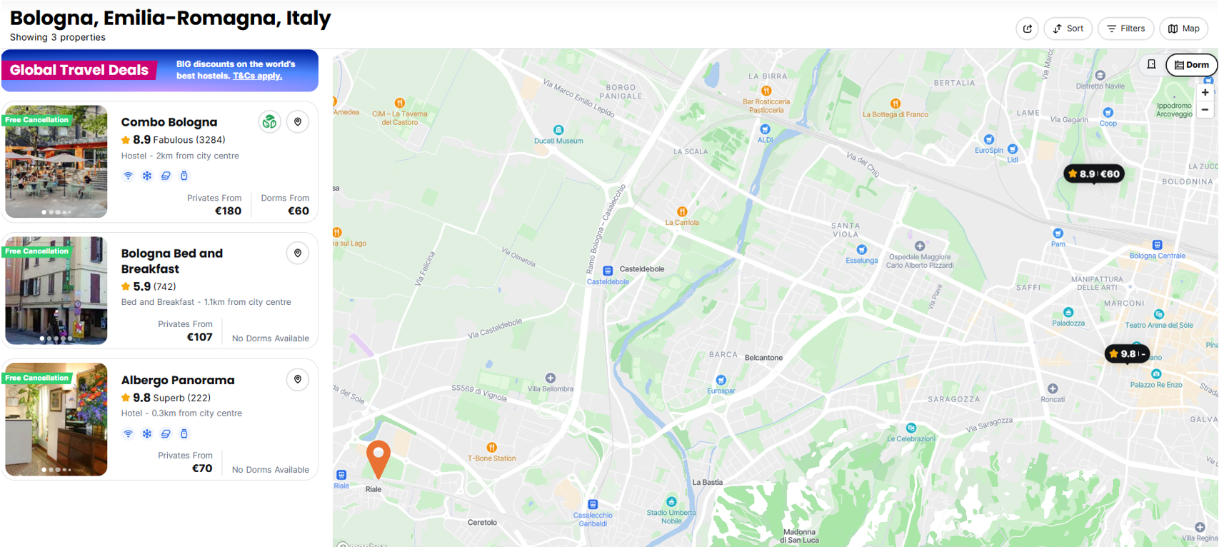 Bologna Map with Hostels Near The OVO Hydro Hostelworld