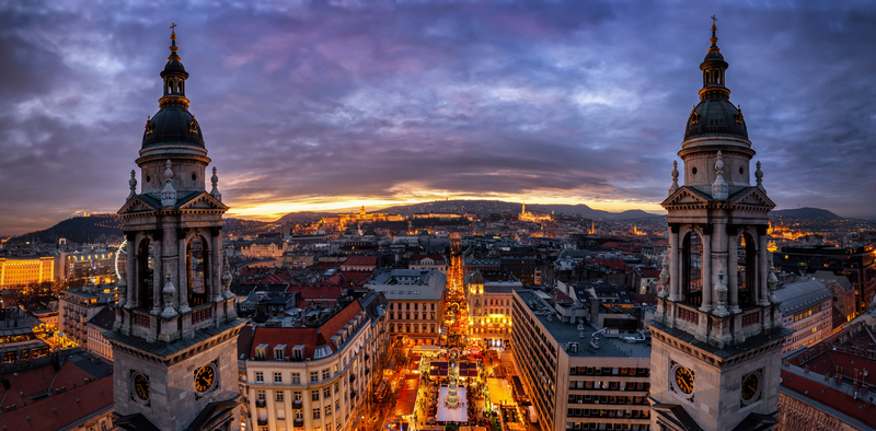 Panoramic View of the Skyline of Budapest Hungary With Christmas Market at Central Square - Cheap Places for Female Solo Travel