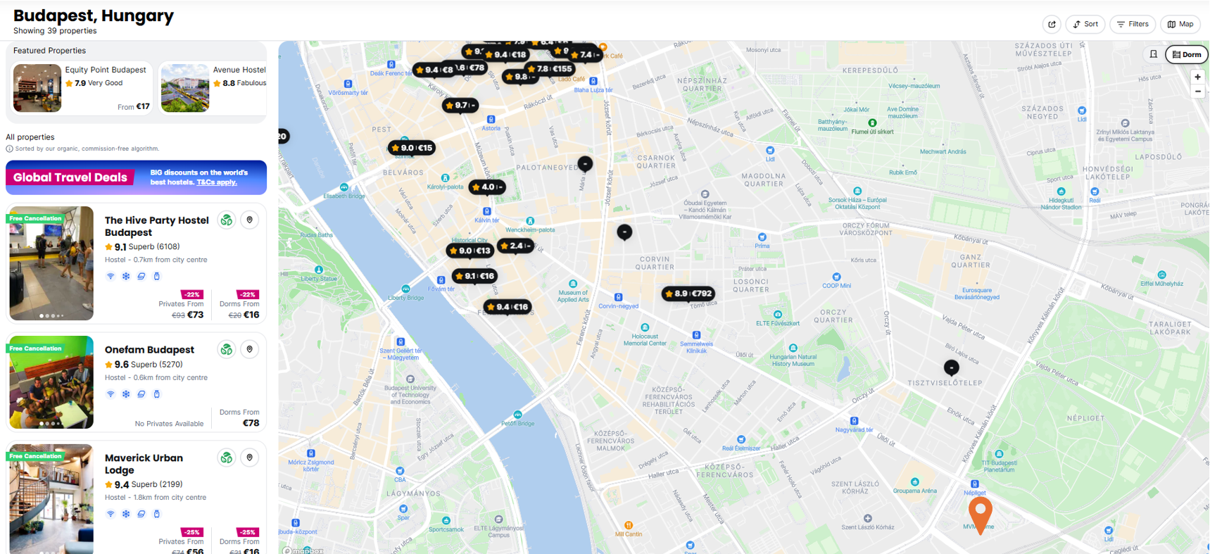 Budapest Map with Hostels Near The OVO Hydro Hostelworld