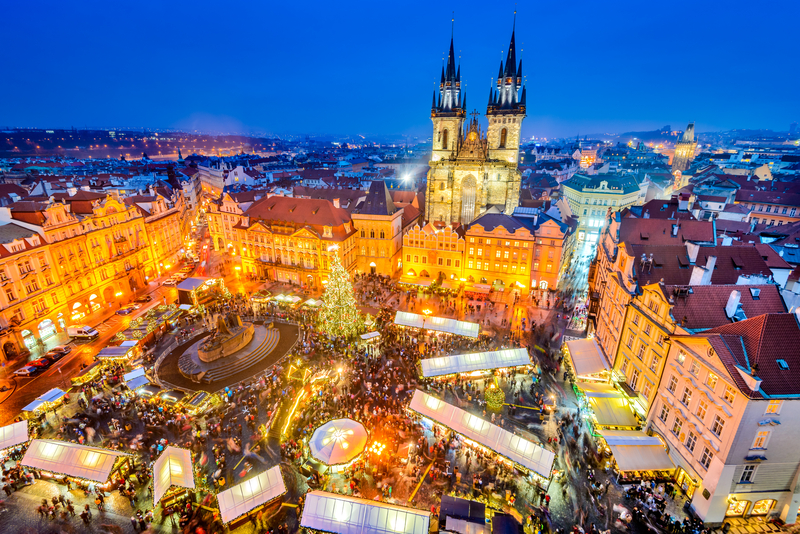 Aerial City View of Prague at Christmas Time - Winter Solo Holidays