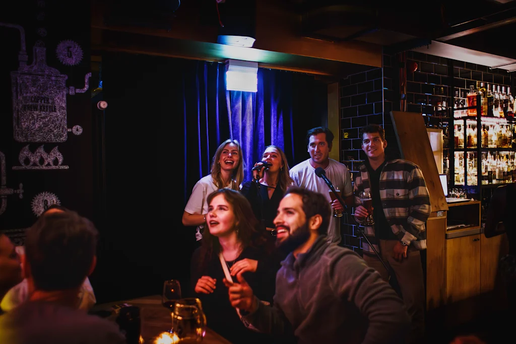 people having fun in karaoke