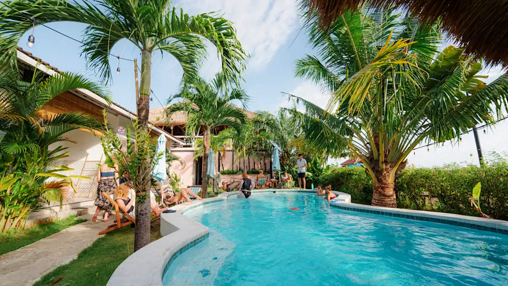 View of Clandestino Hostel Canggu Pool Bali - Solo Travel Plan Accomodation