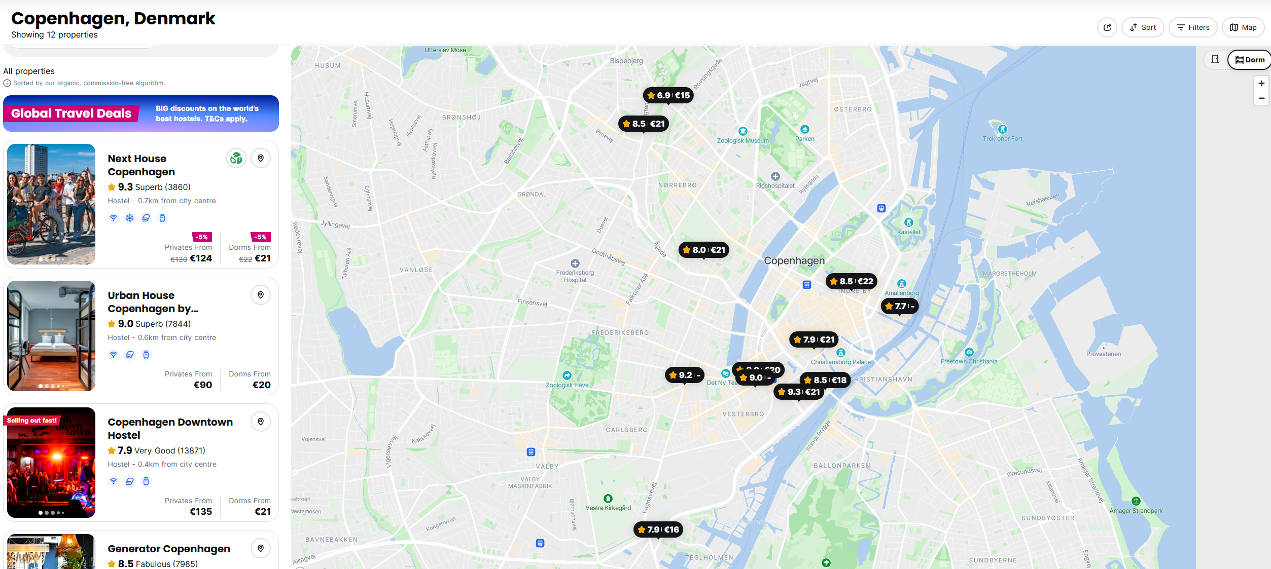 Map of Copenhagen Hostels Hostelworld