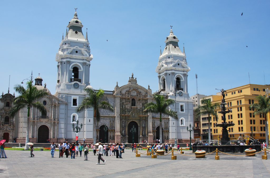 Lima Cathedral in Peru. Lima Cathedral and Plaza de Armas in Peru