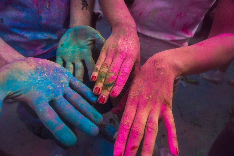 Detail of Hands with Colouful Paint at Holi Festival India