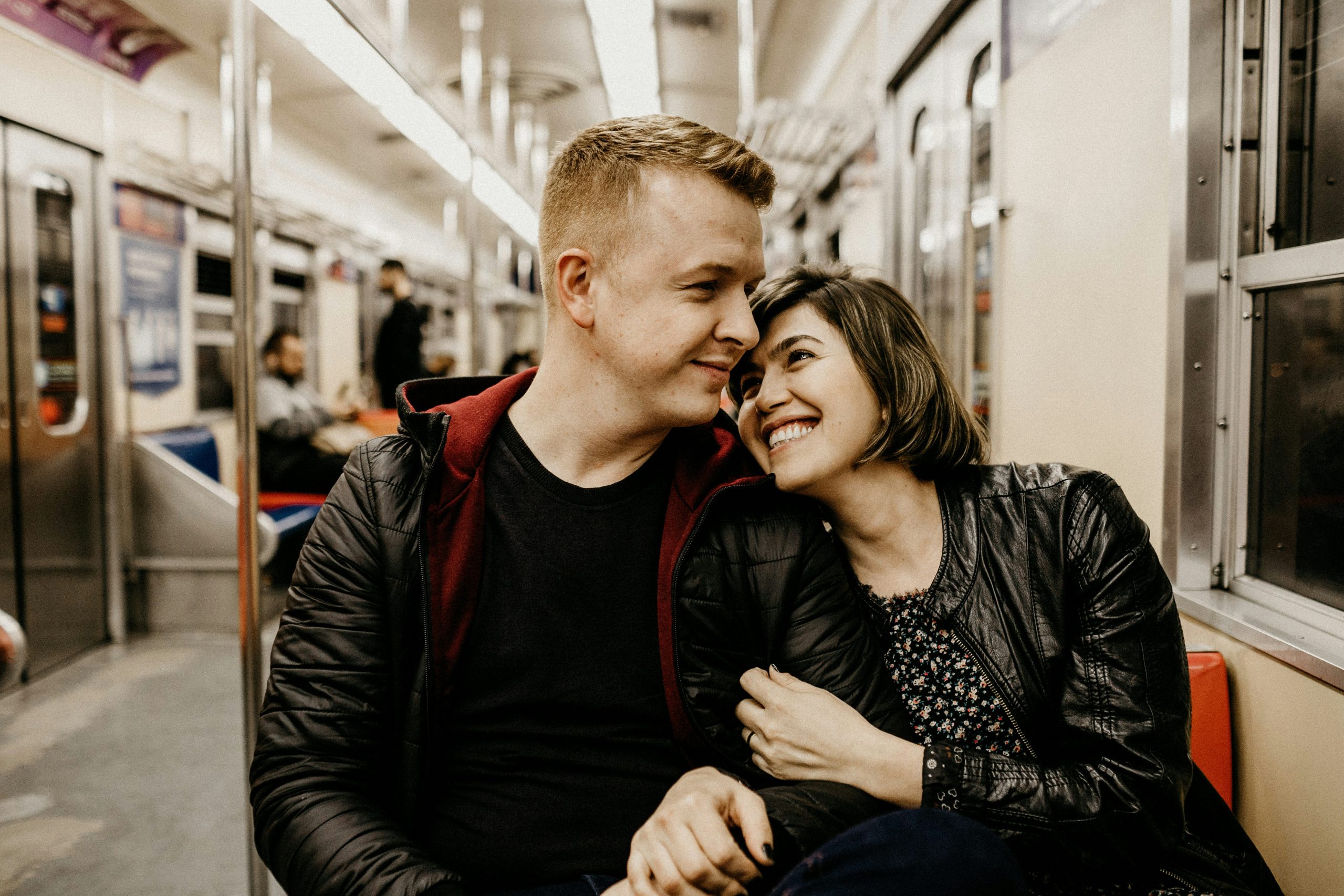 a couple on a subway