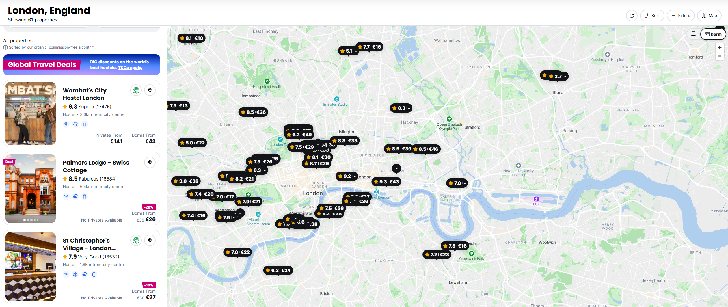 Map of London Hostels Hostelworld