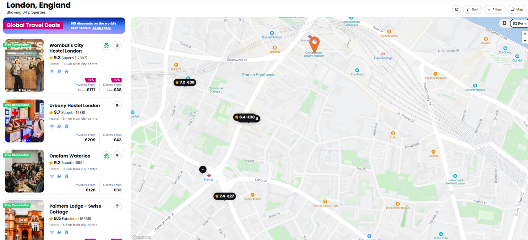 London Map with Hostels Near The OVO Hydro Hostelworld
