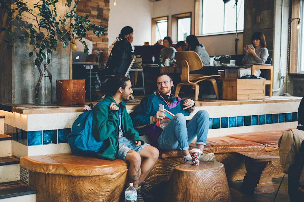 people talking in a cafe