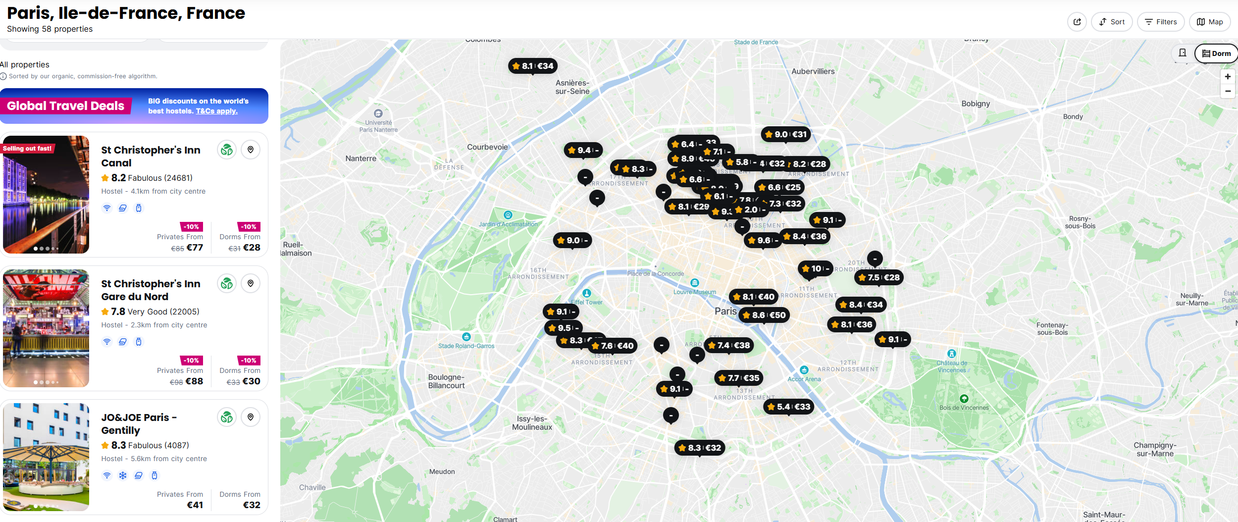 Map of Paris Hostels Hostelworld