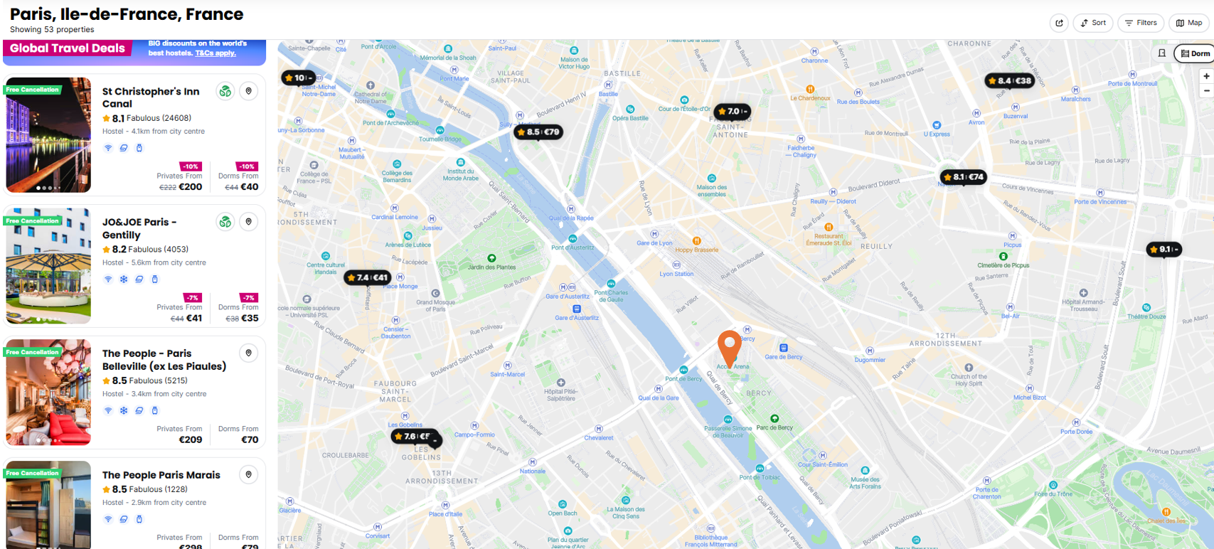 Paris Map with Hostels Near The OVO Hydro Hostelworld