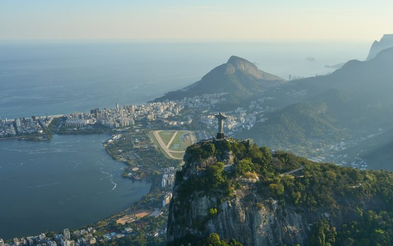 aerial view of rio de janeiro and christ the redeemer