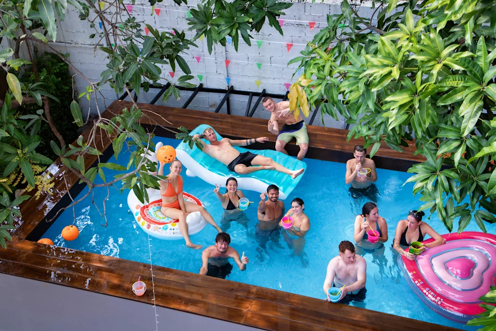 people playing in a pool