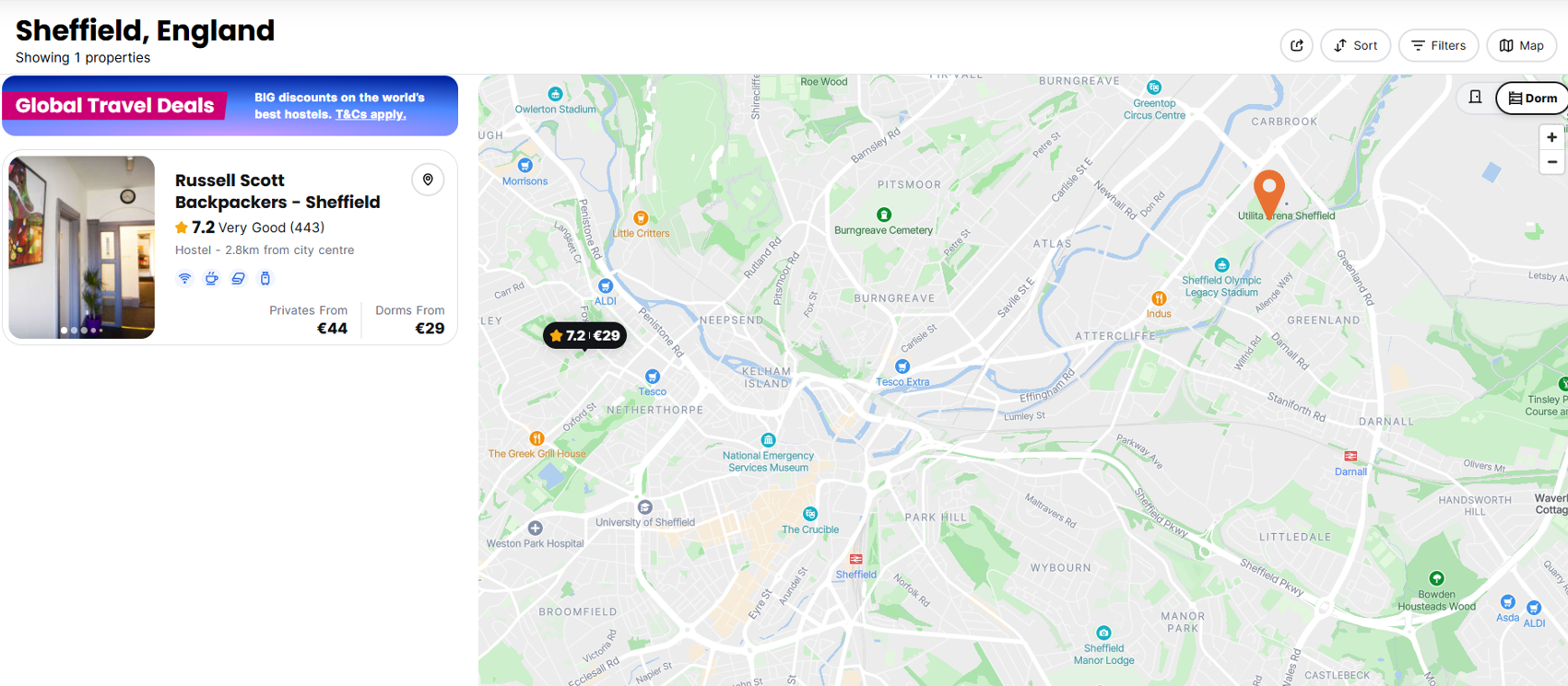 Sheffield Map with Hostels Near The OVO Hydro Hostelworld