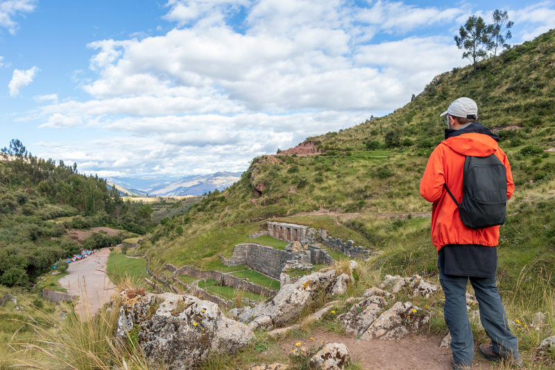 Solo Male Traveler Hiking at Cusco Region Peru