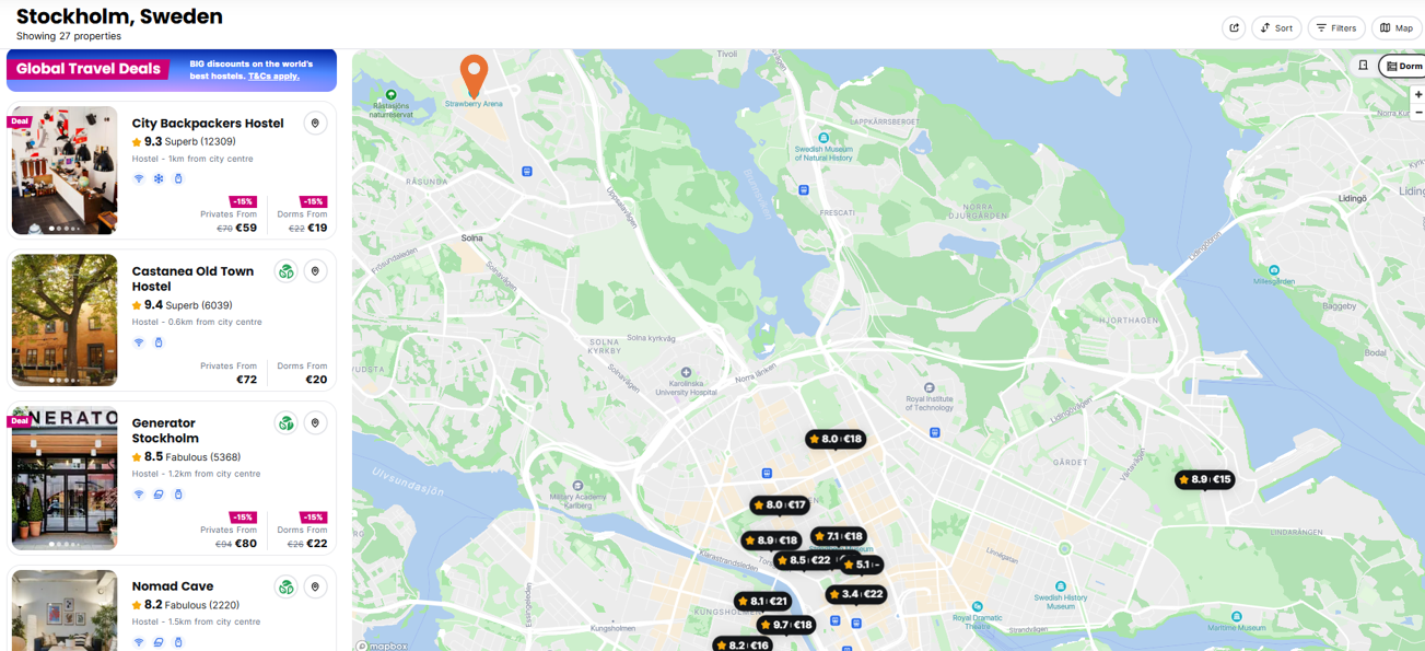 Hostelworld Hostels Map in Stockholm