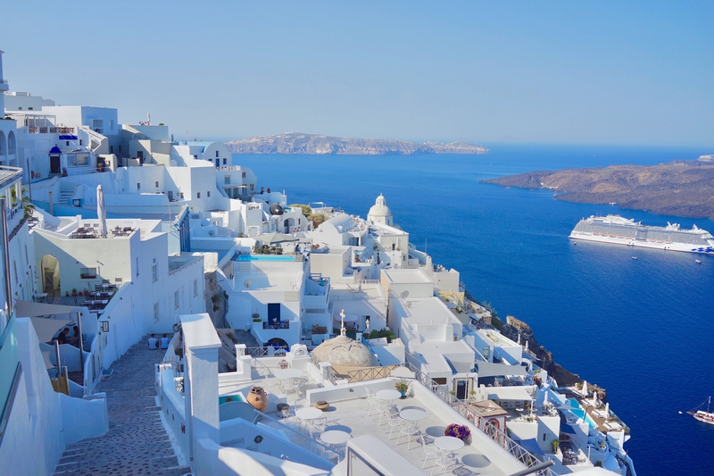 Aerial View of Fira in Santorini Greece - Where to Stay in Santorini