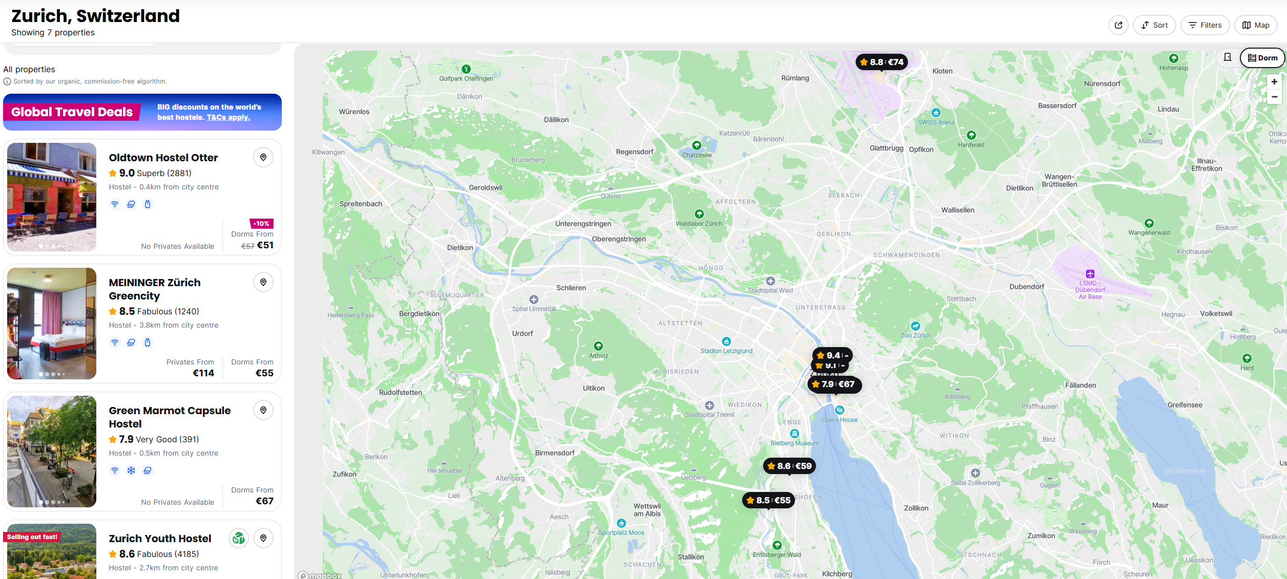 Map of Zurich Hostels Hostelworld